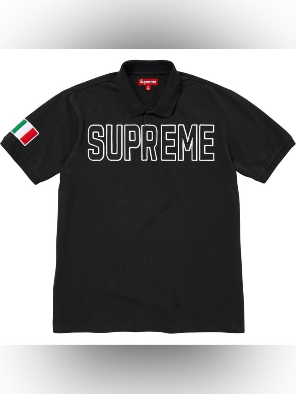 Supreme Twill Appliqué Logo Polo FW25 Men’s Size XL Black Cotton Pique Shirt.